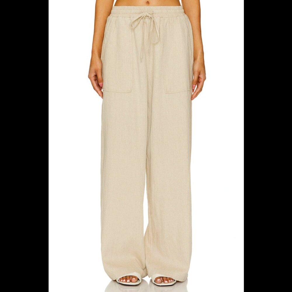 [BLANKNYC] Womens Luxury Clothing Wide Leg Linen Blend Drawstring  Pants Sz L